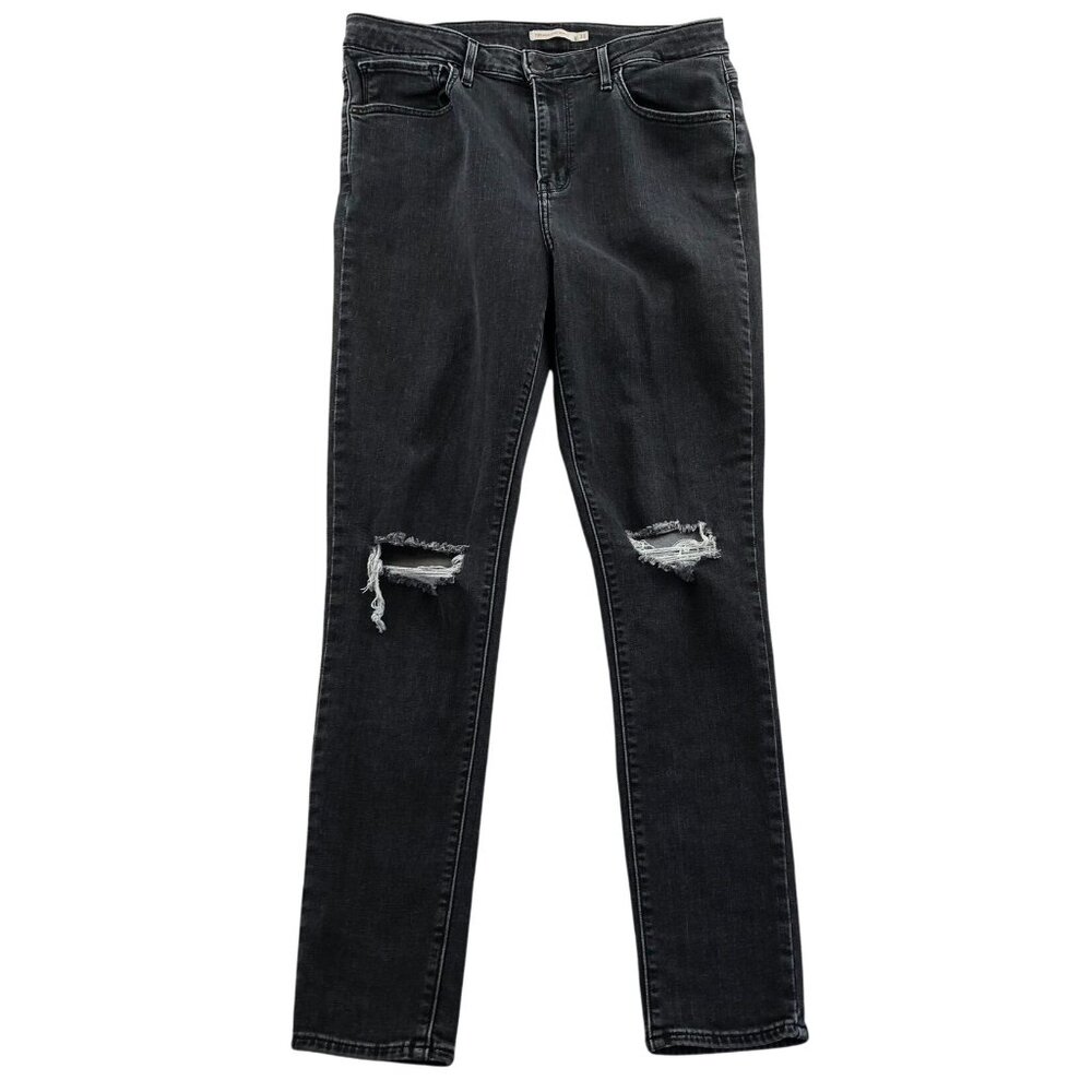 Levis Womens 721 Jeans Size 31 Black Denim High Rise Skinny Distressed Ankle